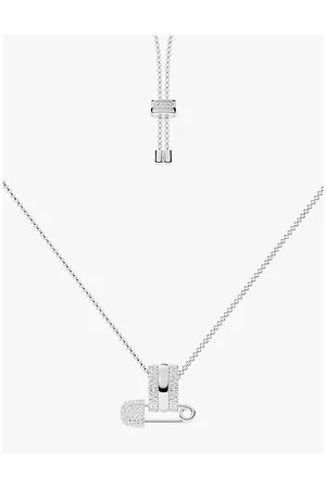 APM Monaco Womens Safety Pin Sterling- and Cubic Zirconia Necklace