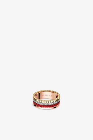 Boucheron Mens Quatre Edition 18ct Rose-Gold, Yellow-Gold, White-Gold, Ceramic and 0.24ct Diamond Ring