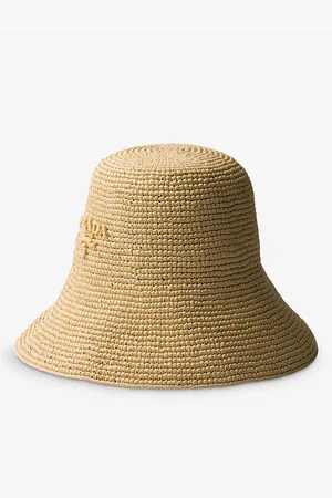 Prada Womens Brand-Embroidered Woven Bucket Hat