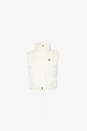 Moncler Womens Arques Logo-Patch Relaxed-Fit Faux-Fur Down Gilet