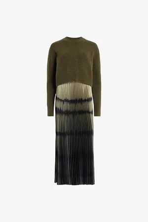 AllSaints Womens Curtis Knitted Jumper and Ombre Recycled-Polyester Midi Dress