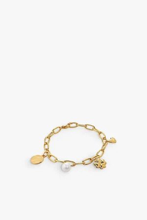 Monica Vinader Womens Lucky Charm 18ct -Plated Vermeil Sterling-Silver and Pearl Bracelet