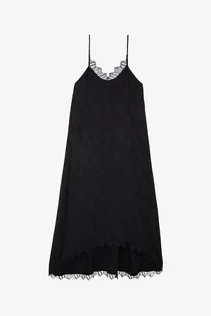 The Kooples Womens Lace-Trim Relaxed-Fit Woven Midi Dress