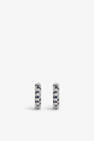 Roxanne First Speckled 14ct White-Gold, 0.08ct Brilliant-Cut Diamond, 0.16ct Blue-Sapphire Huggie Earrings