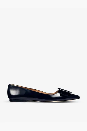 LK Bennett Womens Devon Buckle Patent-Leather Flats