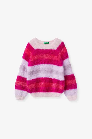 Benetton Fluffy Multi-Coloured Striped Faux-Fur Jumper 18 Months-6 Years