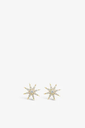 CARAT* London Womens Vega Star-Shaped Yellow -Plated Vermeil Sterling Silver and Cubic Zirconia Stud Earrings