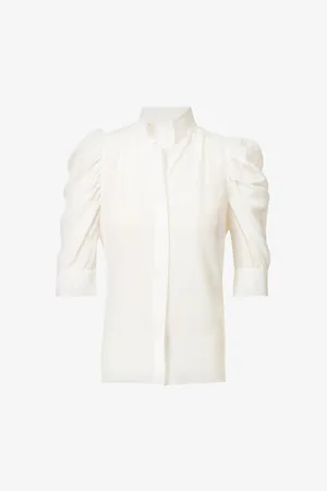 Frame Womens Gillian Puffed-Shoulder Silk-Crepe Top