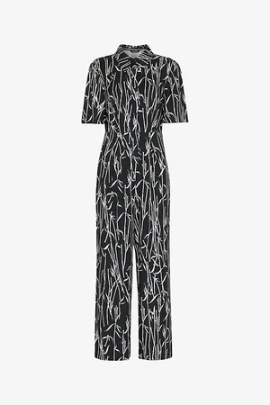 Whistles Womens Bamboo-Print Straight-Leg Woven Jumpsuit