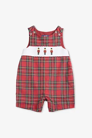 FrenchTrotters Archie Nutcracker-Embroidered Tartan Cotton Romper 3-24 Months