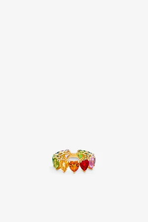 YVONNE LÉON Alliance 9ct Yellow-Gold, 1.40ct Amethyst, 1.28ct Citrine, 1ct Corundum, 0.27ct Peridot and 1.79ct Topaz Ring