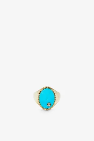 YVONNE LÉON Womens Chevalière 9ct Yellow-Gold, 0.015ct Diamond and 1ct Turquoise Signet Ring