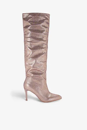 Carvela Womens Stand Out Crystal-Embellished Woven Heeled Boots