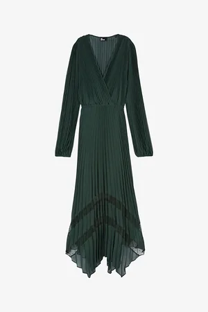 The Kooples Womens Asymmetric-Hem Pleated Woven Maxi Dress