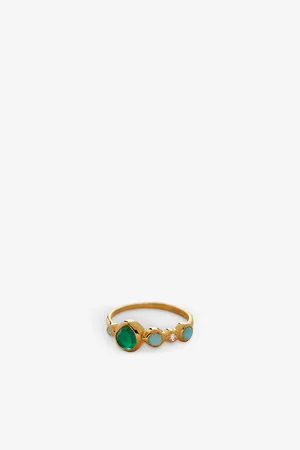 Monica Vinader Womens Siren Tonal 18ct Gold-Plated Sterling Silver, Rock Crystal, Chrysoprase, Green Onyx and Amazonite Ring