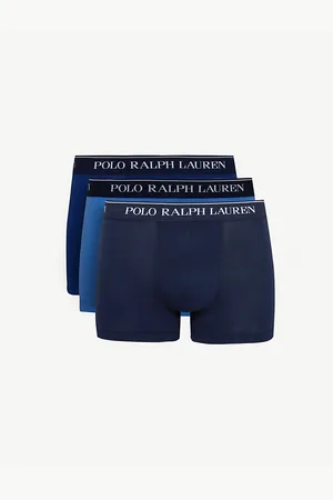 Ralph Lauren Mens Logo Waistband Classic-Fit Stretch-Cotton Trunks Pack Of Three