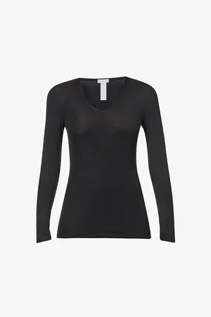 Hanro Womens Woolen Long-Sleeved Wool-Silk Blend Top