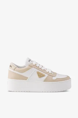 Prada Womens Downtown Bold Platform-Sole Leather Trainers