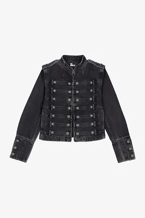 The Kooples Womens Button-Embellished Slim-Fit Denim Jacket
