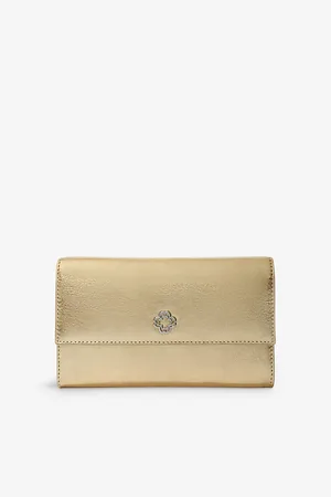 Maje Womens Logo-Embellished Metallic-Leather Clutch Bag