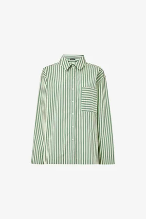 Whistles Womens Stripe Long-Sleeve Regular-Fit Cotton Pyjama Shirt