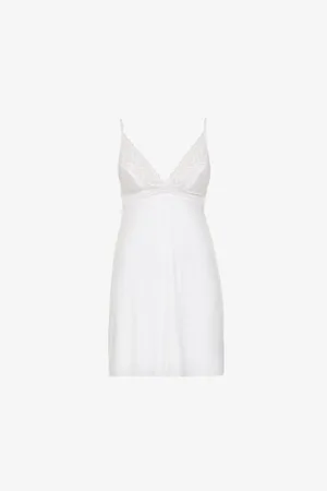 Wacoal Womens Raffine Lace-Trim Stretch-Jersey Chemise