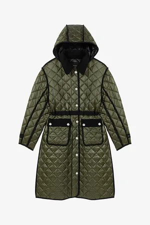 Maje Womens Patch-Pocket Removable-Hooded Quilted Shell Coat