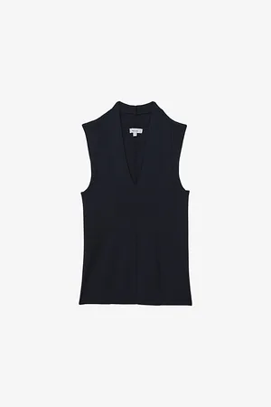 Reiss Womens Kimmy V-Neck Sleeveless Stretch-Knit Vest