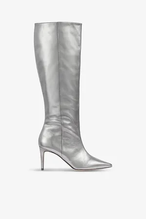 LK Bennett Womens Astrid Pointed-Toe Metallic Leather Heeled Knee-High Boots