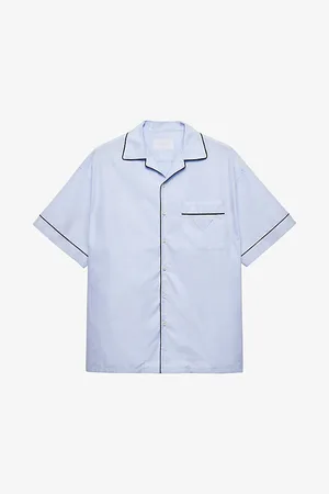 Prada Mens Brand-Appliqué Contrast-Piping Cotton Shirt