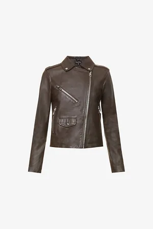 Whistles Womens Agnes Zip-Through Leather Biker Jacket