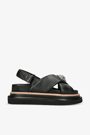 Kurt Geiger Womens Orson Cross-Strap Leather Flat Sandals