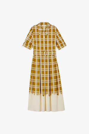 LK Bennett Womens Dora Belted-Waist Checked Cotton Midi Dress