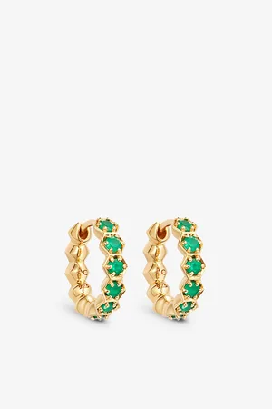 ASTLEY CLARKE Womens Deco 18ct Yellow Gold-Plated Vermeil Sterling Silver and Green Agate Hoop Earrings
