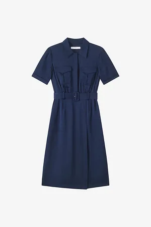 LK Bennett Womens Luna Patch-Pocket Belted Woven Midi Dress