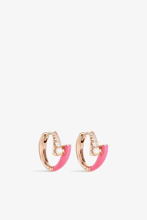 Melissa Kaye Lola 18ct Rose-Gold, 0.20ct Brilliant-Cut Diamond and Enamel Huggie Earrings