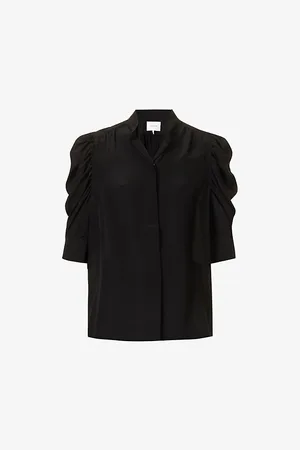 Frame Womens Gillian Puffed-Shoulder Silk-Crepe Top