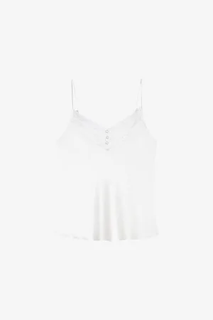 Maje Womens Leana Lace-Trim Relaxed-Fit Silk Camisole Top