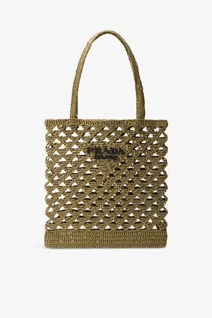 Prada Womens Logo-Embroidered Crochet Tote Bag