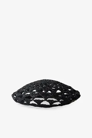 Prada Womens Embroidered-Logo Geometric-Pattern Crochet Beret
