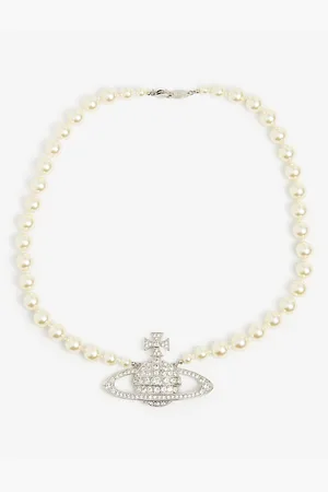Vivienne Westwood Bas Relief Orb-Pendant Brass, Swarovski Crystals and Pearl Necklace