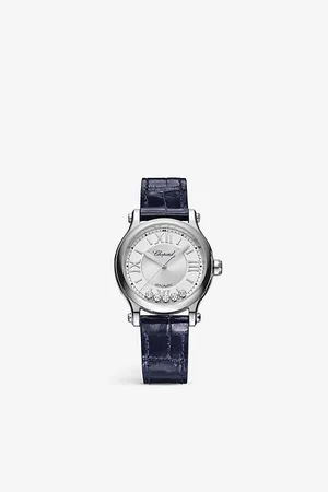 Chopard 278608-3001 Happy Sport Alligator-Embossed Leather, Stainless-Steel and 0.25ct Diamond Self-Winding Mechanical Watch