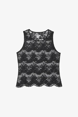 The Kooples Womens Scalloped-Trim Slim-Fit Stretch-Lace Top