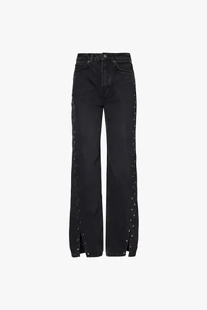 Reformation Womens Cary High-Rise Straight-Leg Studded Denim Jeans