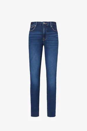 GOOD AMERICAN Womens Good Legs Skinny-Leg Mid-Rise Cropped Stretch-Denim Jeans