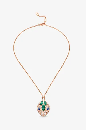 Bvlgari Serpenti 18ct Rose-Gold, 1.34ct Diamond, Sapphire and Malachite Pendant Necklace