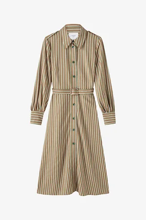 LK Bennett Womens Frances Stripe-Pattern Woven Midi Dress