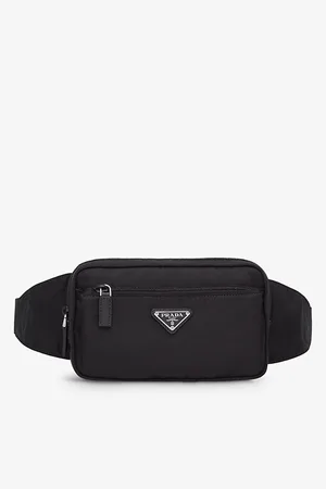 Prada Mens Brand-Plaque Re-Nylon and Saffiano-Leather Belt Bag