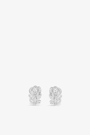 Boucheron Plume De Paon XS 18ct White-Gold, 0.50ct and 0.30ct Round-Brilliant Diamond Stud Earrings