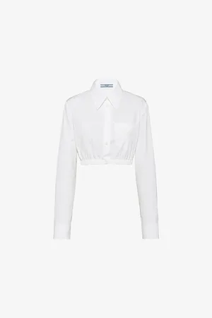 Prada Womens Cropped Logo-Embroidered Cotton Shirt